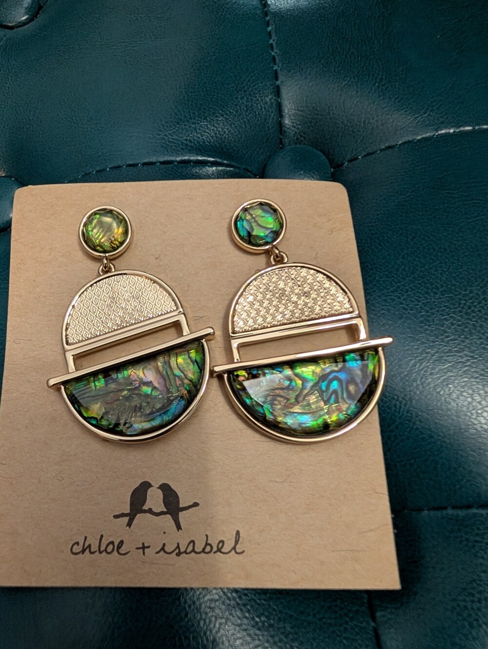 Chloe + Isabel Gold Geometric Abalone Drop Earrings - Iridescent Green Blue